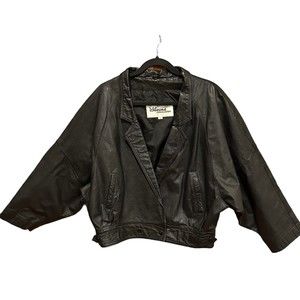 VINTAGE 80s Retro Wilson's Women's Black Leather Bolero Batwing Jacket L